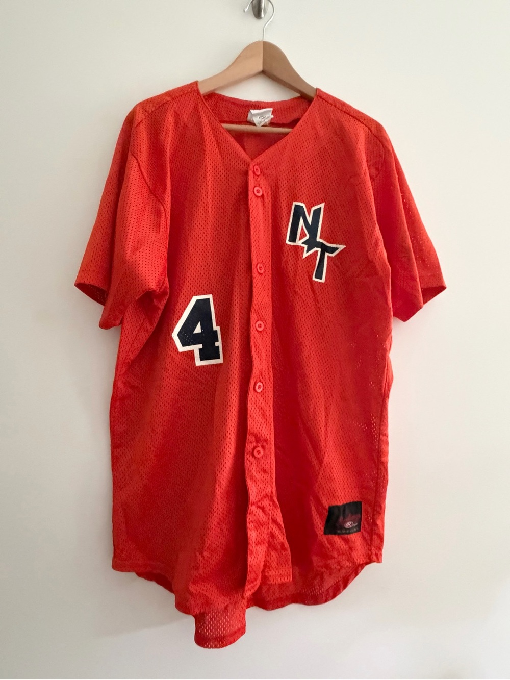 Red Mesh Button-Up Baseball Jersey Shirt